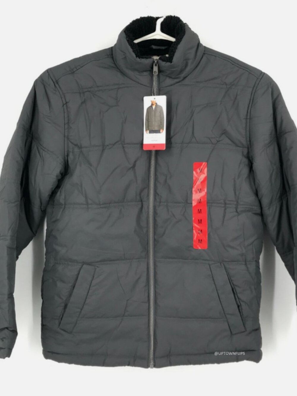 Weatherproof Vintage Mens Jacket Puffer Quilted Faux Fur Lined Medium Gray